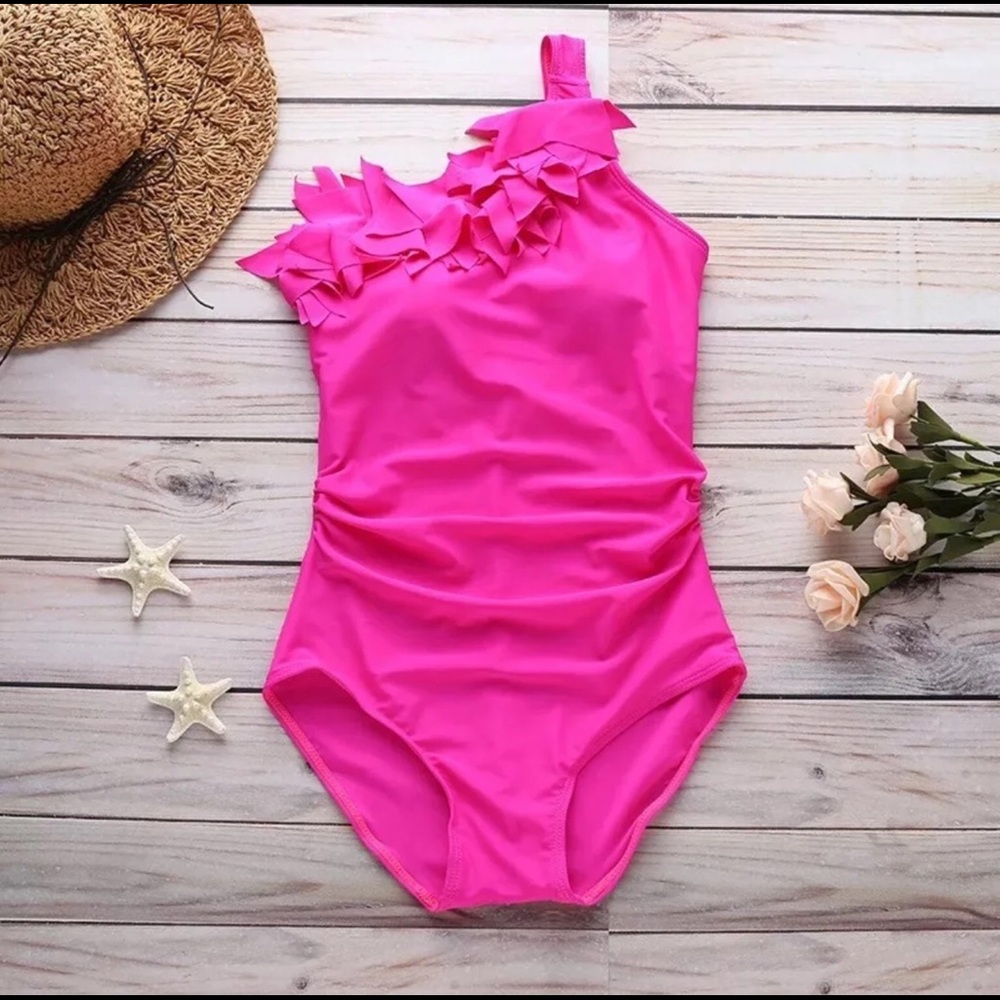 Pink One Shoulder One Piece Swimsuit!